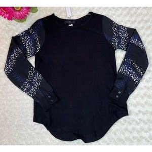 Anthropologie Sanctuary Black White Blue Long Sleeve Relax Fit Top XS
